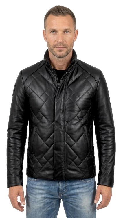 LUK450_1 - Ciepła kurtka skórzana męska pikowana w kwadraty DORJAN