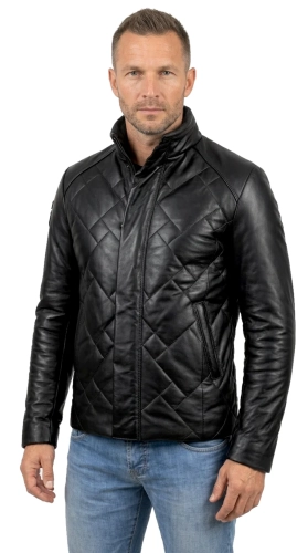 LUK450_1 - Ciepła kurtka skórzana męska pikowana w kwadraty DORJAN