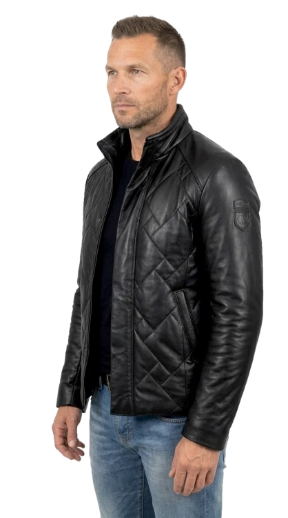 LUK450_1 - Ciepła kurtka skórzana męska pikowana w kwadraty DORJAN