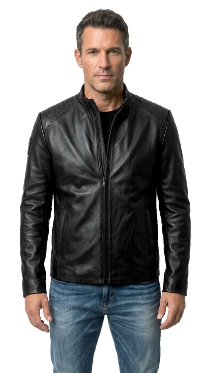 LIS450 - Lekka kurtka skórzana męska z czarnej skóry owczej DORJAN