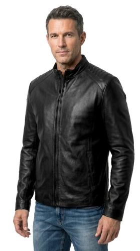 LIS450 - Lekka kurtka skórzana męska z czarnej skóry owczej DORJAN