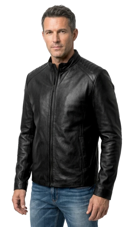 LIS450 - Lekka kurtka skórzana męska z czarnej skóry owczej DORJAN