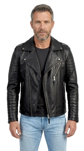 LEO950N - Czarna Skórzana Ramoneska Męska ze skóry owczej DORJAN