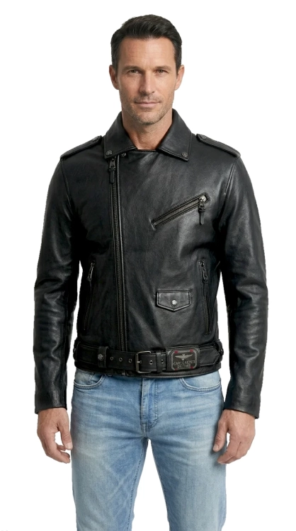 LECH950T - Czarna ramoneska skórzana męska z naturalnej skóry DORJAN