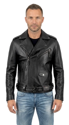 LECH950N - Ramoneska Skórzana męska ze skórzanym pasem na klamrę DORJAN