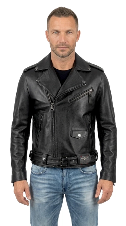 LECH950N - Ramoneska Skórzana męska ze skórzanym pasem na klamrę DORJAN