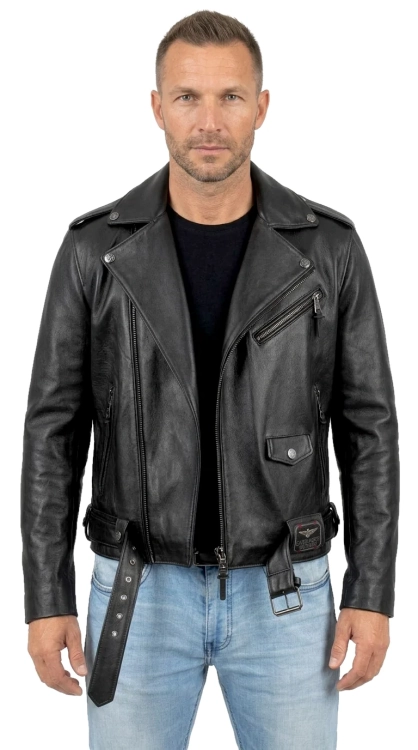 LECH950N - Ramoneska Skórzana męska ze skórzanym pasem na klamrę DORJAN