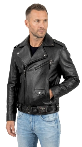 LECH950N - Ramoneska Skórzana męska ze skórzanym pasem na klamrę DORJAN