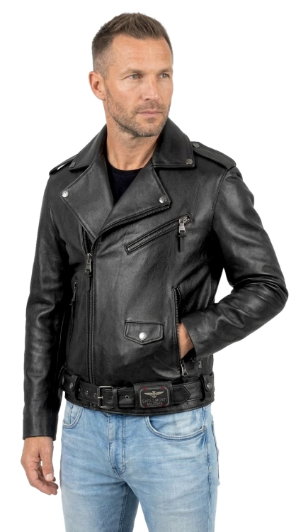 LECH950N - Ramoneska Skórzana męska ze skórzanym pasem na klamrę DORJAN