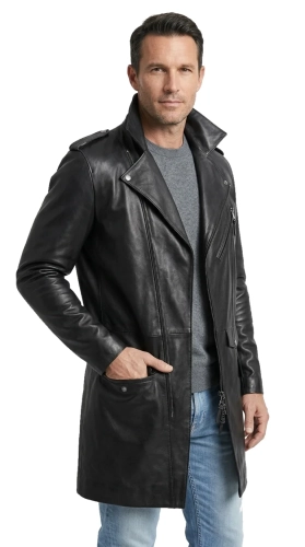KRI450 - Płaszcz skórzany męski w stylu ramoneski czarny DORJAN