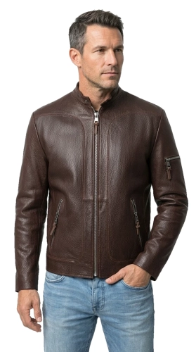 KEN126 - Ciemnobrązowa kurtka męska typu biker ze skóry PREMIUM DORJAN