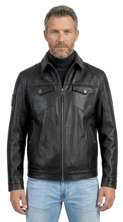 KCR951S - Czarna katana męska z czarnej skóry naturalnej Premium DORJAN