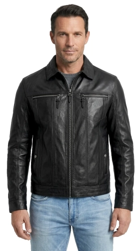 KCR450 - Męska katana skórzana ze skóry naturalnej w klasycznej czerni DORJAN