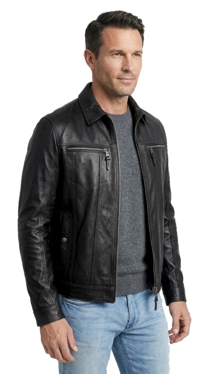 KCR450 - Męska katana skórzana ze skóry naturalnej w klasycznej czerni DORJAN