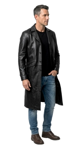 ERKL450 - Klasyczny płaszcz skórzany męski z czarnej skóry DORJAN