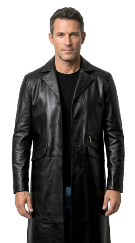 ERKL450 - Klasyczny płaszcz skórzany męski z czarnej skóry DORJAN
