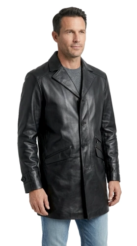 ERK451 - Elegancki płaszcz skórzany męski zapinany na guziki DORJAN