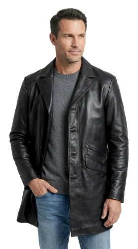 ERK451 - Elegancki płaszcz skórzany męski zapinany na guziki DORJAN