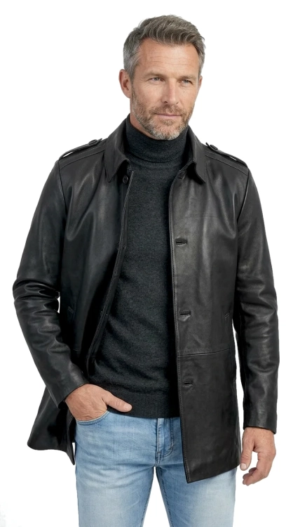 BIL450N - Płaszcz skórzany męski z naturalnej skóry owczej DORJAN