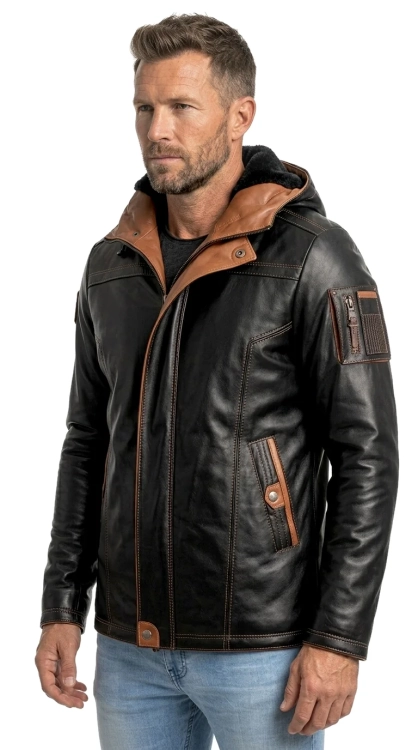 AMD950 - Ekskluzywna kurtka skórzana męska na zimę PREMIUM DORJAN