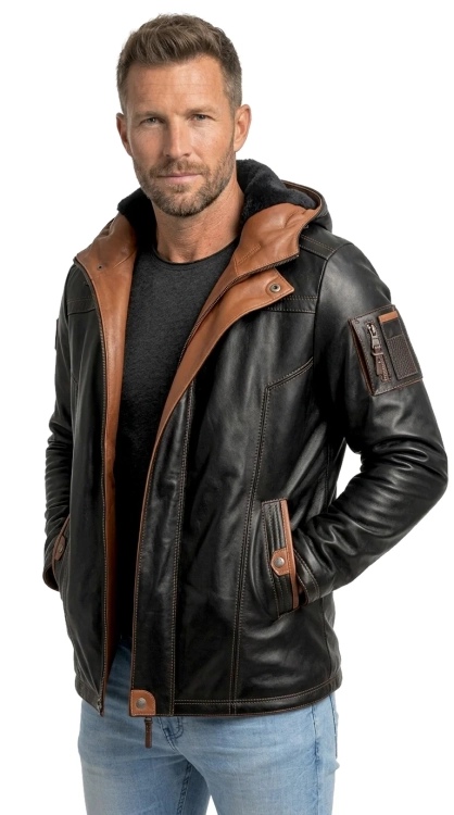 AMD950 - Ekskluzywna kurtka skórzana męska na zimę PREMIUM DORJAN