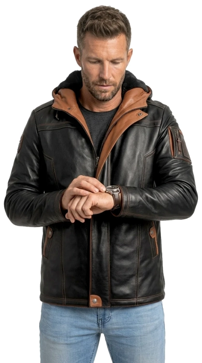 AMD950 - Ekskluzywna kurtka skórzana męska na zimę PREMIUM DORJAN