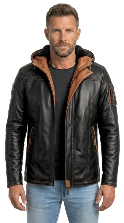 AMD950 - Ekskluzywna kurtka skórzana męska na zimę PREMIUM DORJAN