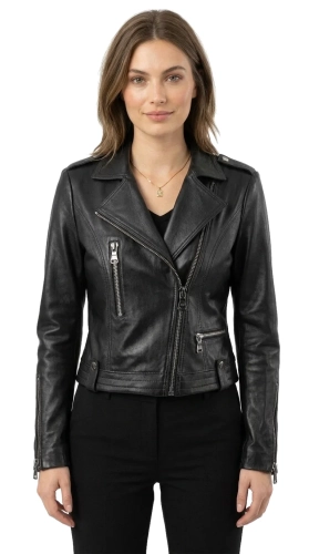 AUR450 - Ramoneska skórzana damska z czerwoną podszewką DORJAN