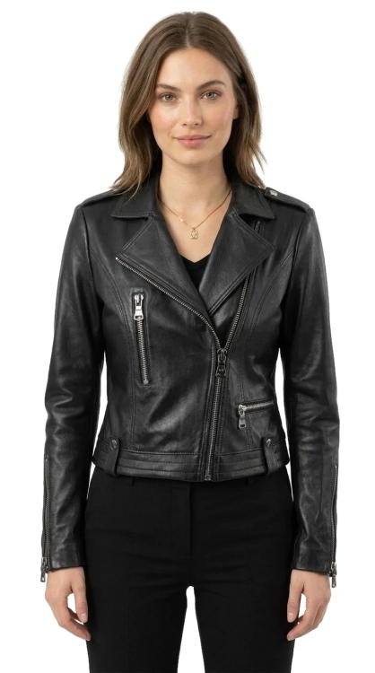 AUR450 - Ramoneska skórzana damska z czerwoną podszewką DORJAN