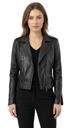 AUR450 - Ramoneska skórzana damska z czerwoną podszewką DORJAN