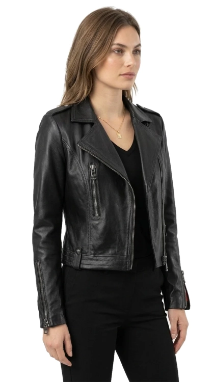 AUR450 - Ramoneska skórzana damska z czerwoną podszewką DORJAN