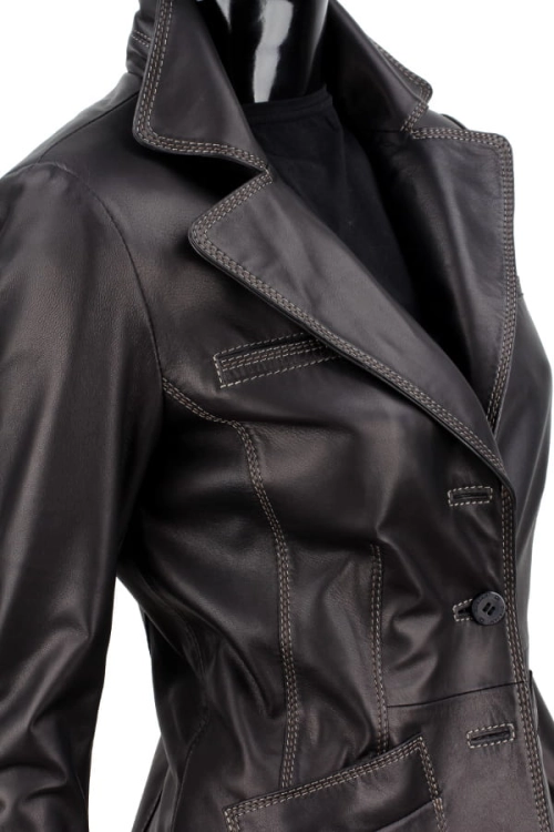 ADA450_1 - damska marynarka skórzana z kontrastowymi nićmi DORJAN