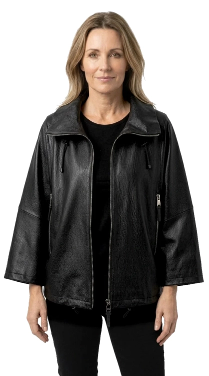 AID951 - Oversizowa damska kurtka skórzana ze skóry naturalnej DORJAN