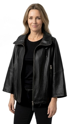 AID951 - Oversizowa damska kurtka skórzana ze skóry naturalnej DORJAN