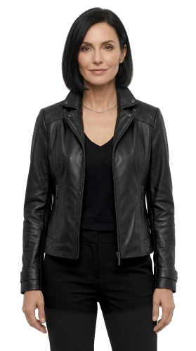 ANI450 - Kurtka skórzana damska w typie ramoneski z czarnej skóry DORJAN