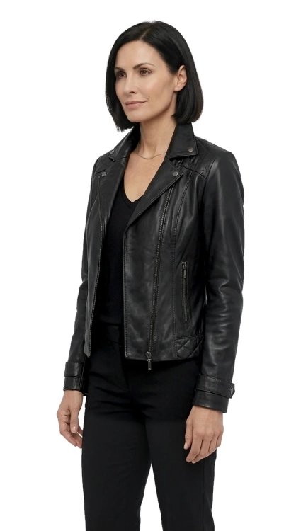 ANI450 - Kurtka skórzana damska w typie ramoneski z czarnej skóry DORJAN