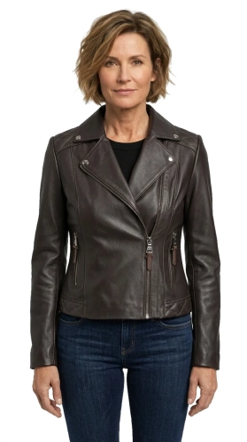 ANR124 - Damska ramoneska skórzana z brązowej skóry owczej DORJAN