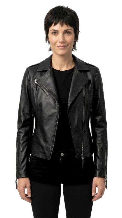 AUR450D - Ramoneska skórzana damska z czarnej skóry owczej DORJAN