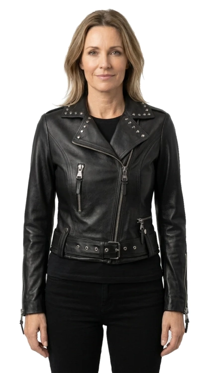 AUR450P - Damska ramoneska skórzana z metalowymi ćwiekami DORJAN