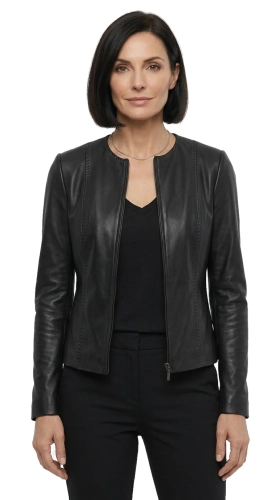 CHA450 - Czarna kurtka skórzana damska w typie kurtki chanelki DORJAN