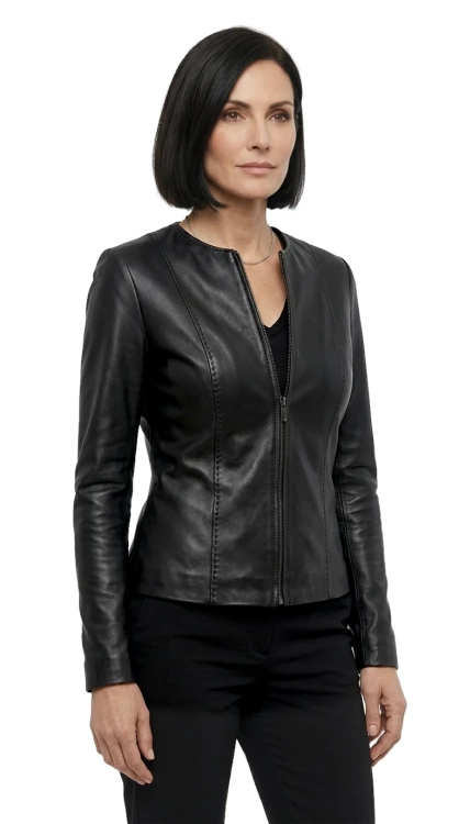 CHA450 - Czarna kurtka skórzana damska w typie kurtki chanelki DORJAN