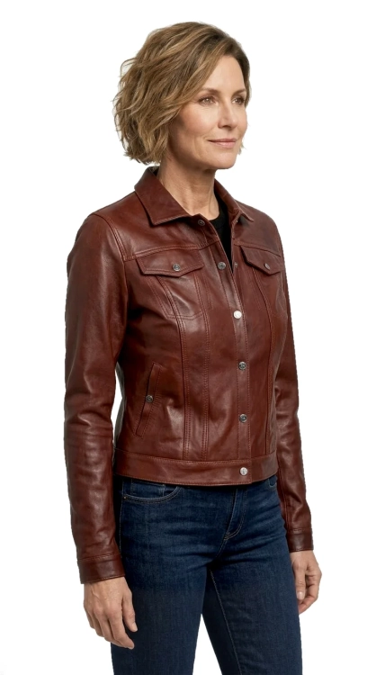 DRI122A - Skórzana katana damska z brązowej owczej skóry DORJAN