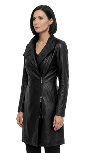 ESTZ450 - Czarny płaszcz skórzany damski z asymetrycznym zapięciem DORJAN