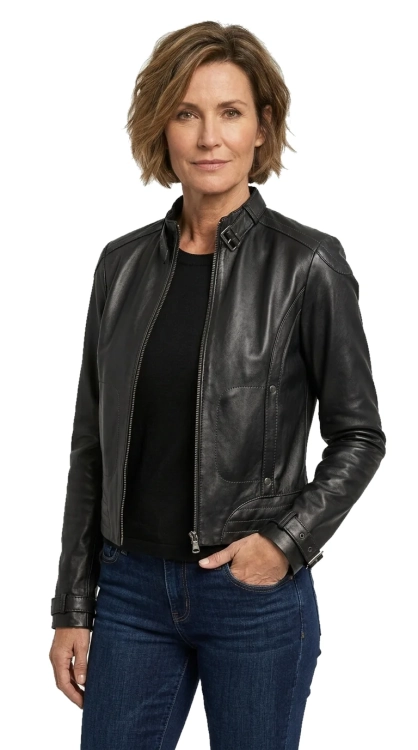 EWA450 - Kurtka skórzana damska biker z naturalnej skóry owczej DORJAN
