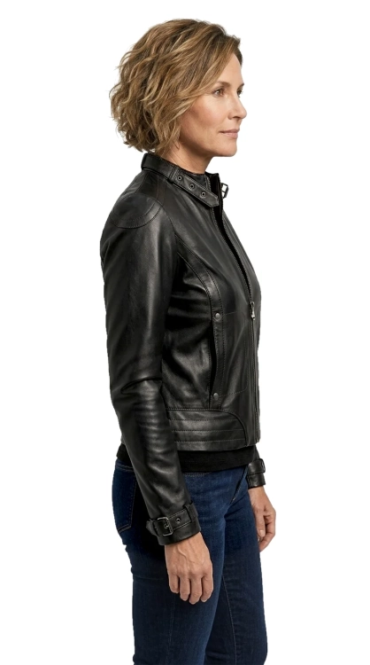 EWA450 - Kurtka skórzana damska biker z naturalnej skóry owczej DORJAN