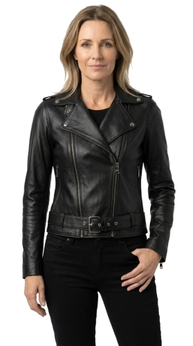 JUD450 - Skórzana ramoneska damska z czarnej skóry naturalnej DORJAN