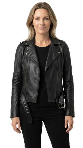 JUD450 - Skórzana ramoneska damska z czarnej skóry naturalnej DORJAN