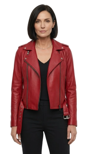 JUD467 - Ramoneska damska skórzana z wyjątkowej szkarłatnej skóry DORJAN