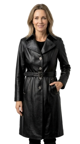 KRN450 - Jednorzędowy płaszcz skórzany damski z paskiem w talii DORJAN