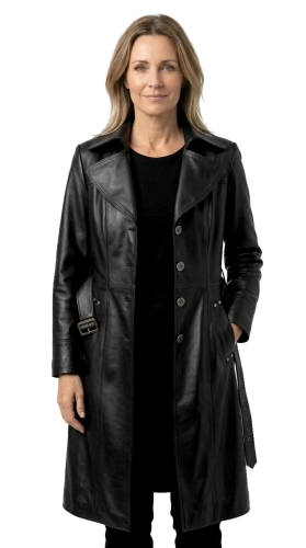 KRN450 - Jednorzędowy płaszcz skórzany damski z paskiem w talii DORJAN